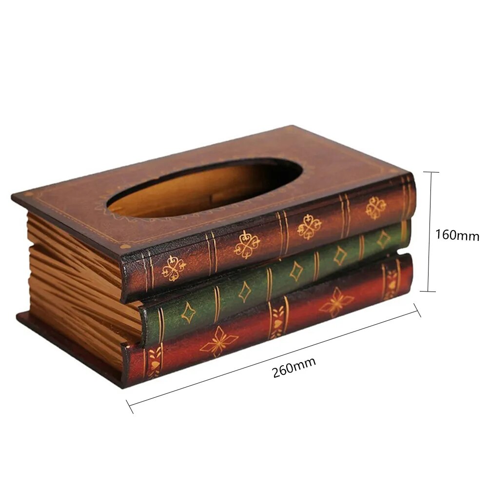 LLLY Classical Retro Wooden Book Tissue Box Rectangular Tissue Holder  Dispenser Paper Napkin Cover Case Home Rangement Organizador (Color : A,  Size 